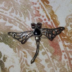 Natural garnet black onyx sterling silver Butterfly pendant Broch
